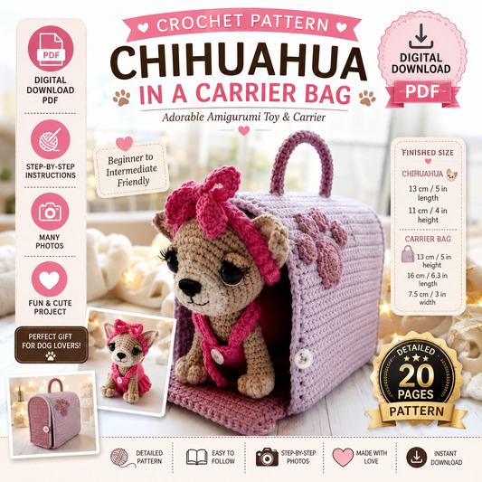 Chihuahua in a Carrier Bag Crochet Pattern (Digital Download)