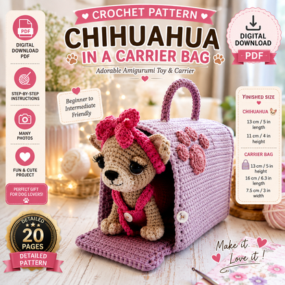 Chihuahua in a Carrier Bag Crochet Pattern (Digital Download)