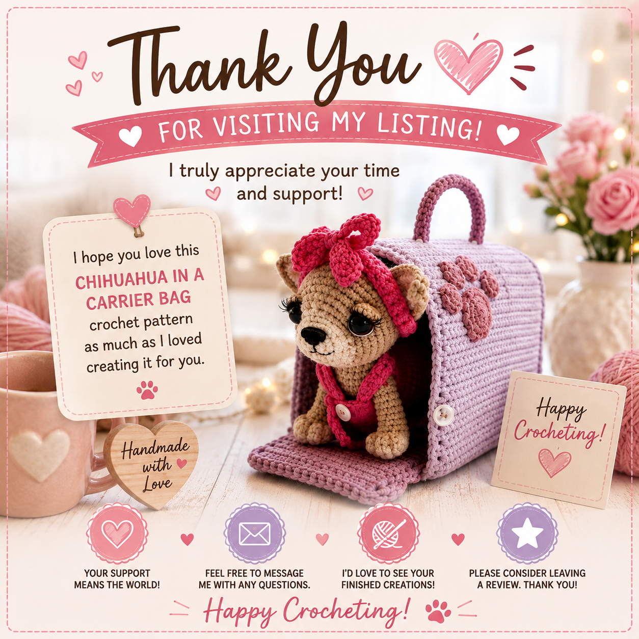 Chihuahua in a Carrier Bag Crochet Pattern (Digital Download)
