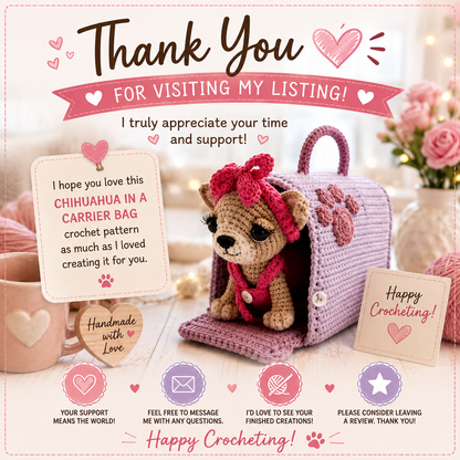 Chihuahua in a Carrier Bag Crochet Pattern (Digital Download)