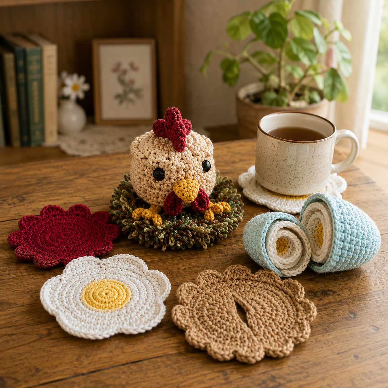 Hennifer Chicken Crochet Coaster Set (Digital Download)