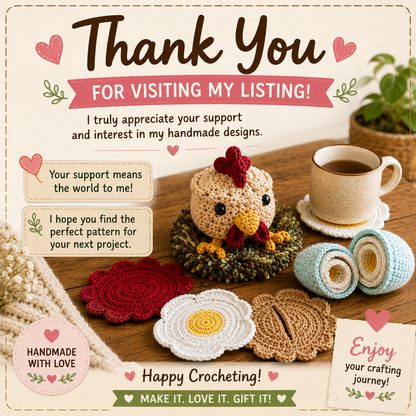Hennifer Chicken Crochet Coaster Set (Digital Download)