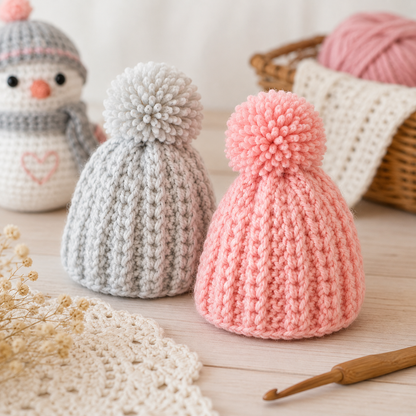 Crochet Pom Pom Snowman Hat Pattern – (Digital PDF Download)