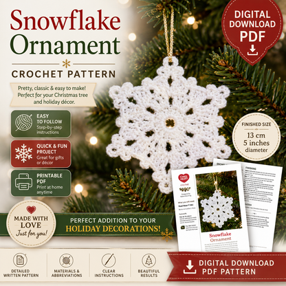 Crochet Snowflake Ornament Pattern | Christmas Tree Decoration | (Digital Download)