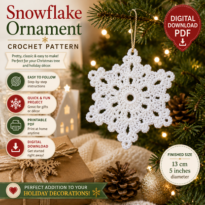 Crochet Snowflake Ornament Pattern | Christmas Tree Decoration | (Digital Download)