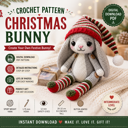 Christmas Bunny Crochet Pattern | Holiday Crochet Pattern | (Digital Download)