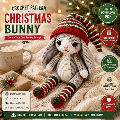 Christmas Bunny Crochet Pattern | Holiday Crochet Pattern | (Digital Download)