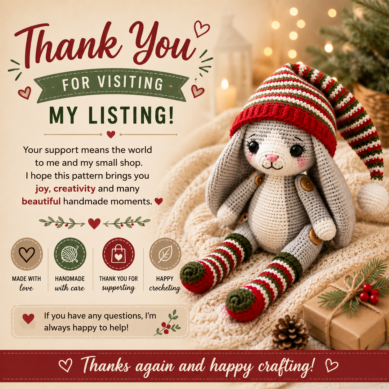 Christmas Bunny Crochet Pattern | Holiday Crochet Pattern | (Digital Download)