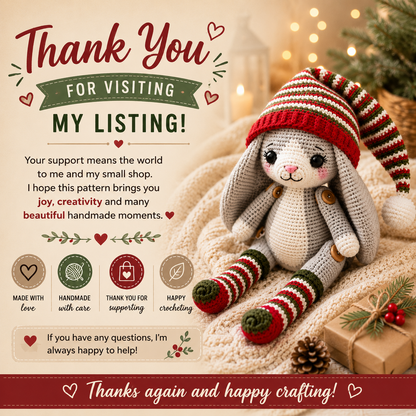 Christmas Bunny Crochet Pattern | Holiday Crochet Pattern | (Digital Download)