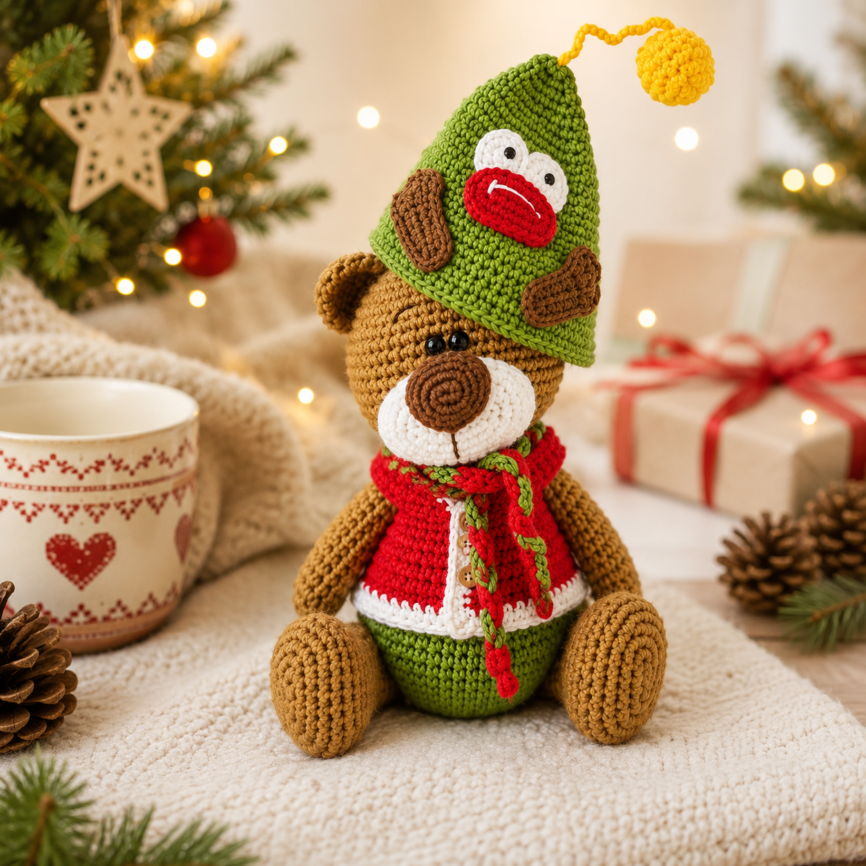 Christmas Bear Clothes Crochet Pattern | Christmas Tree Hat, Cardigan, Underpants & Scarf |(Digital Download)