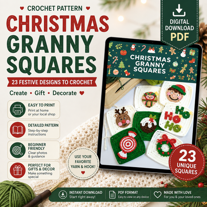 Christmas Granny Squares Crochet Pattern | 28 Festive Crochet Motifs | (Digital Download)