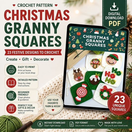 Christmas Granny Squares Crochet Pattern | 28 Festive Crochet Motifs | (Digital Download)