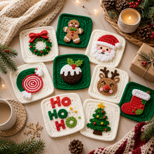 Christmas Granny Squares Crochet Pattern | 28 Festive Crochet Motifs | (Digital Download)