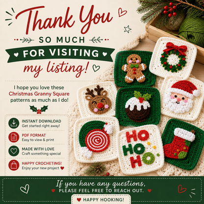 Christmas Granny Squares Crochet Pattern | 28 Festive Crochet Motifs | (Digital Download)