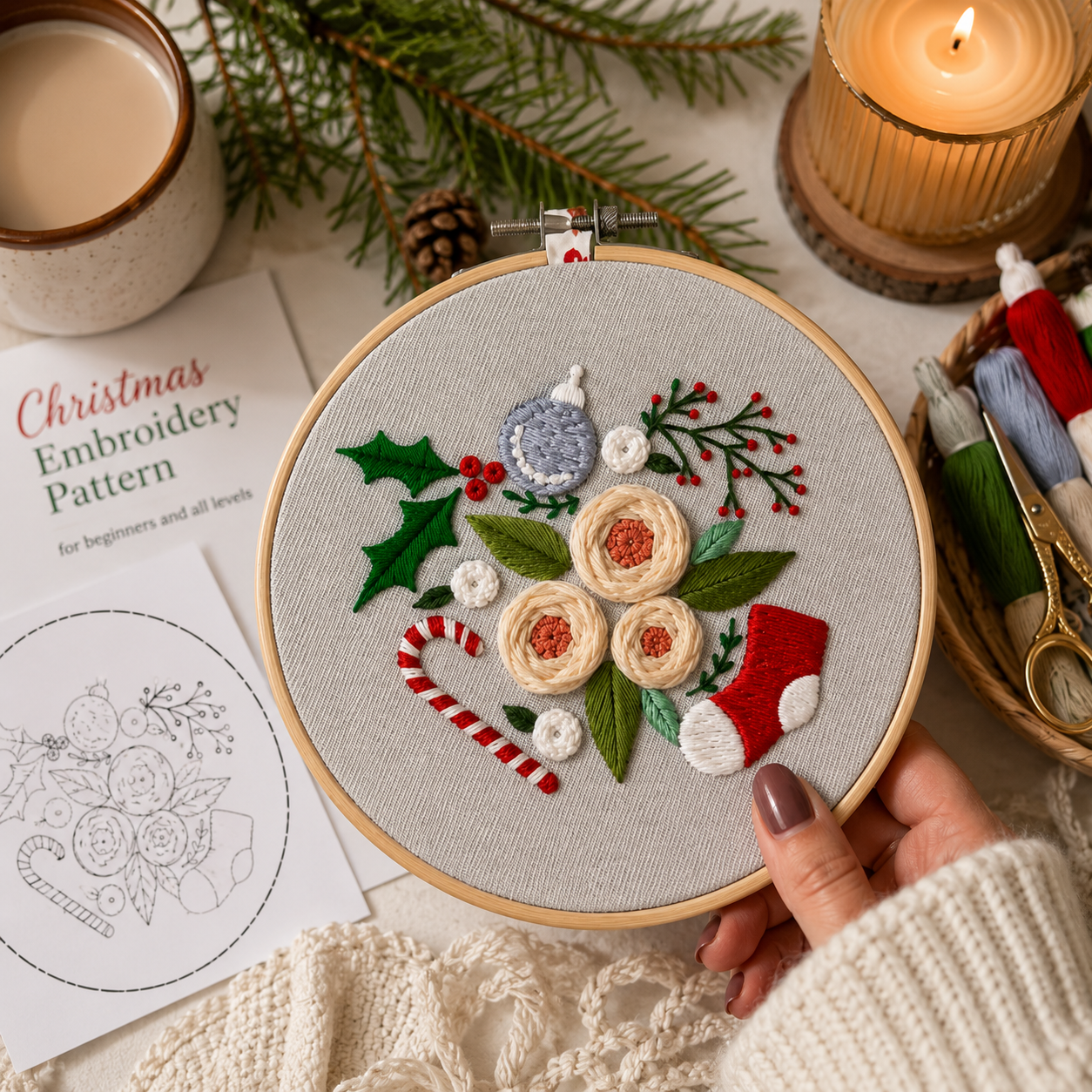 Christmas Embroidery Pattern | Beginner Hand Embroidery | (Digital Download)