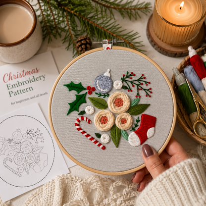 Christmas Embroidery Pattern | Beginner Hand Embroidery | (Digital Download)