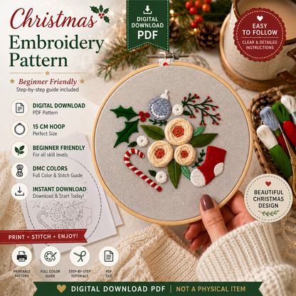 Christmas Embroidery Pattern | Beginner Hand Embroidery | (Digital Download)