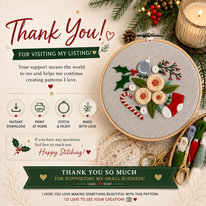 Christmas Embroidery Pattern | Beginner Hand Embroidery | (Digital Download)