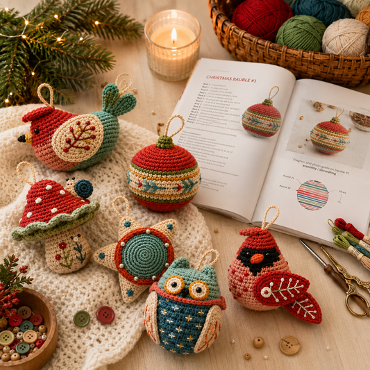 Christmas Ornament Set Crochet Pattern | 7 Festive Crochet Ornaments | (Digital Download)