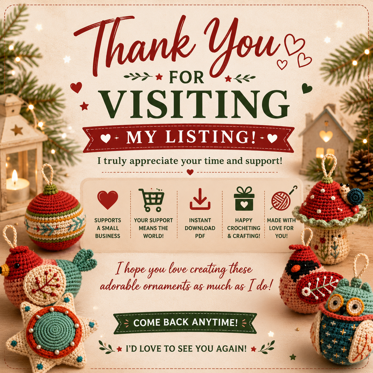 Christmas Ornament Set Crochet Pattern | 7 Festive Crochet Ornaments | (Digital Download)