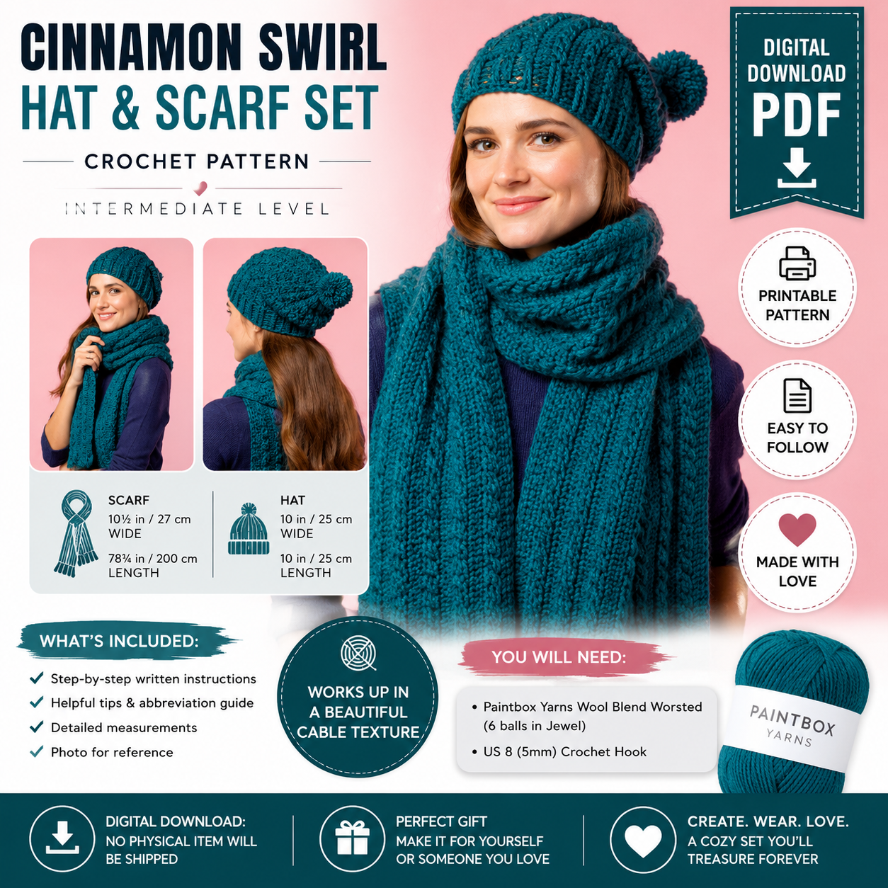 Cinnamon Swirl Hat & Scarf Set Crochet Pattern (Digital Download)