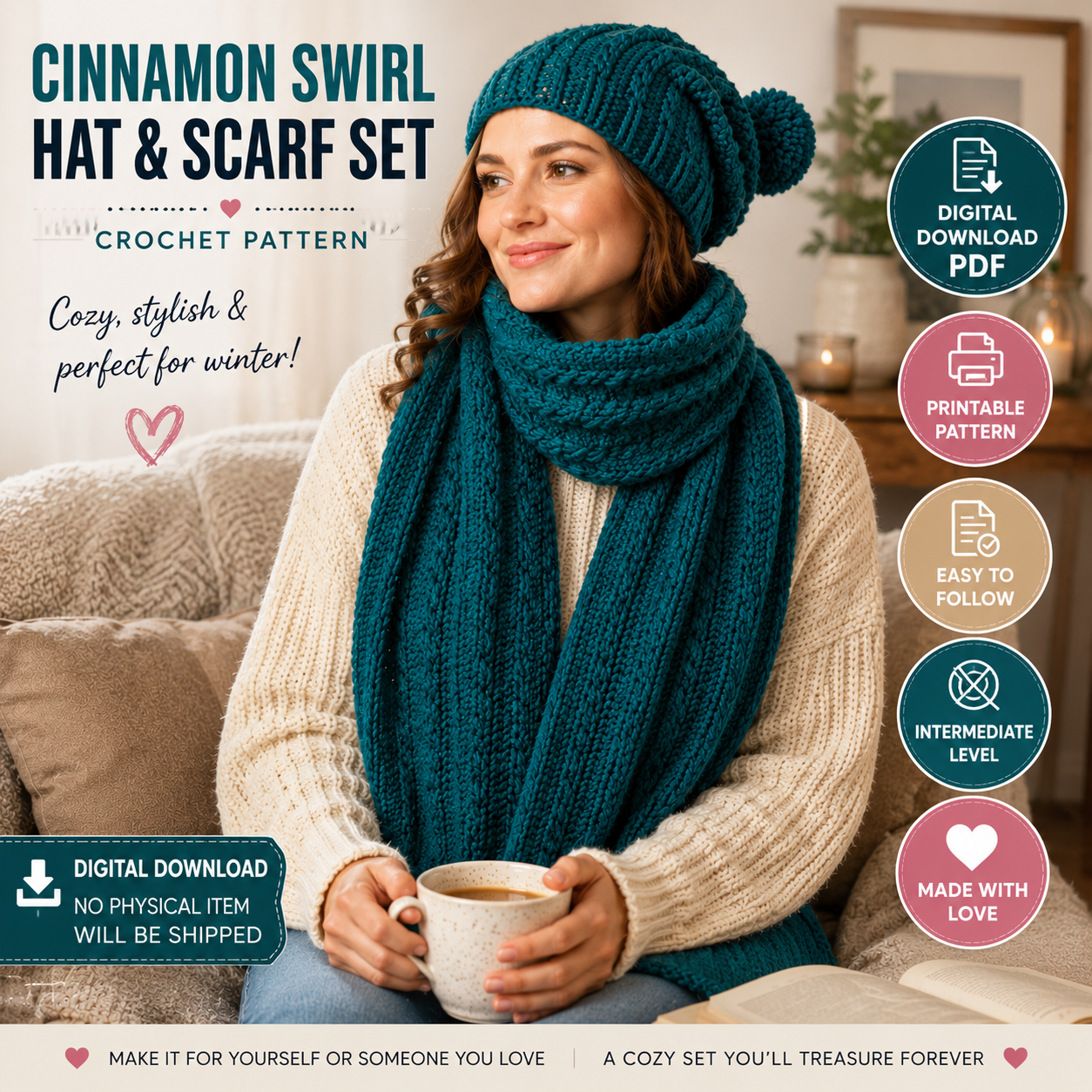 Cinnamon Swirl Hat & Scarf Set Crochet Pattern (Digital Download)