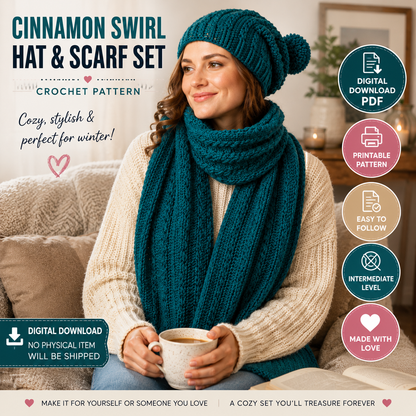 Cinnamon Swirl Hat & Scarf Set Crochet Pattern (Digital Download)