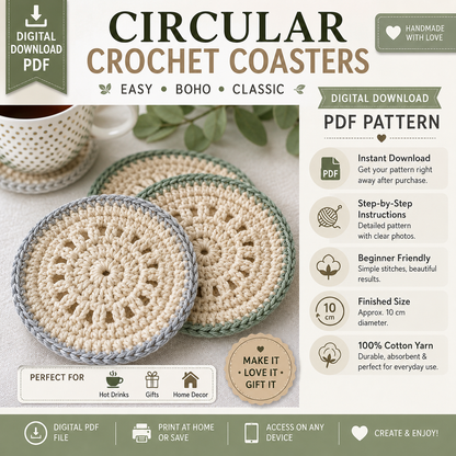 Circular Crochet Coasters Pattern (Digital Download)