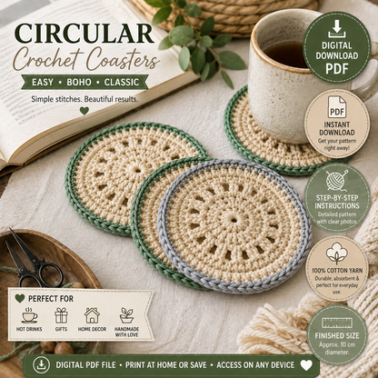 Circular Crochet Coasters Pattern (Digital Download)