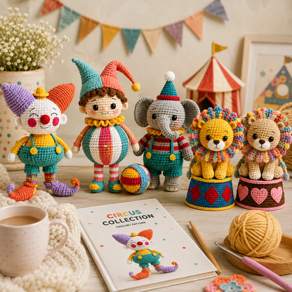 Circus Crochet Pattern Bundle PDF | Clown, Elephant, Lion & Hot Air Balloon (Digital Download)
