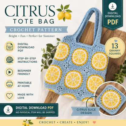 Citrus Tote Bag Crochet Pattern | Lemon Granny Square Bag (Digital Download)