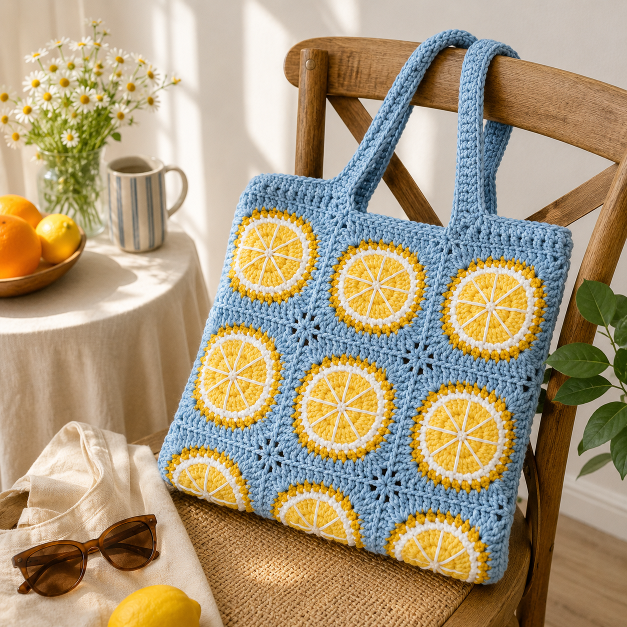 Citrus Tote Bag Crochet Pattern | Lemon Granny Square Bag (Digital Download)