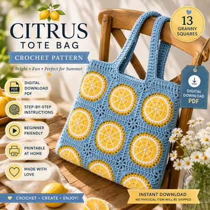 Citrus Tote Bag Crochet Pattern | Lemon Granny Square Bag (Digital Download)