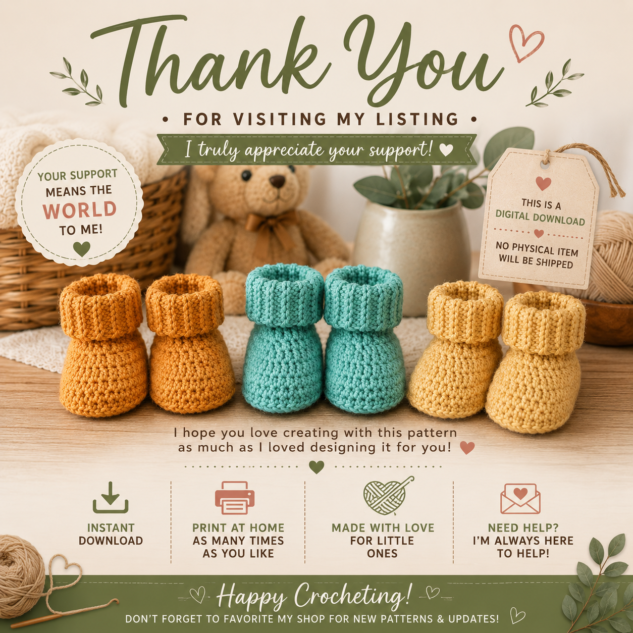Classic Baby Boots Crochet Pattern – Baby Booties in 3 Sizes – (Instant Digital Download)