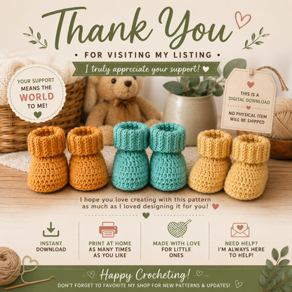 Classic Baby Boots Crochet Pattern – Baby Booties in 3 Sizes – (Instant Digital Download)