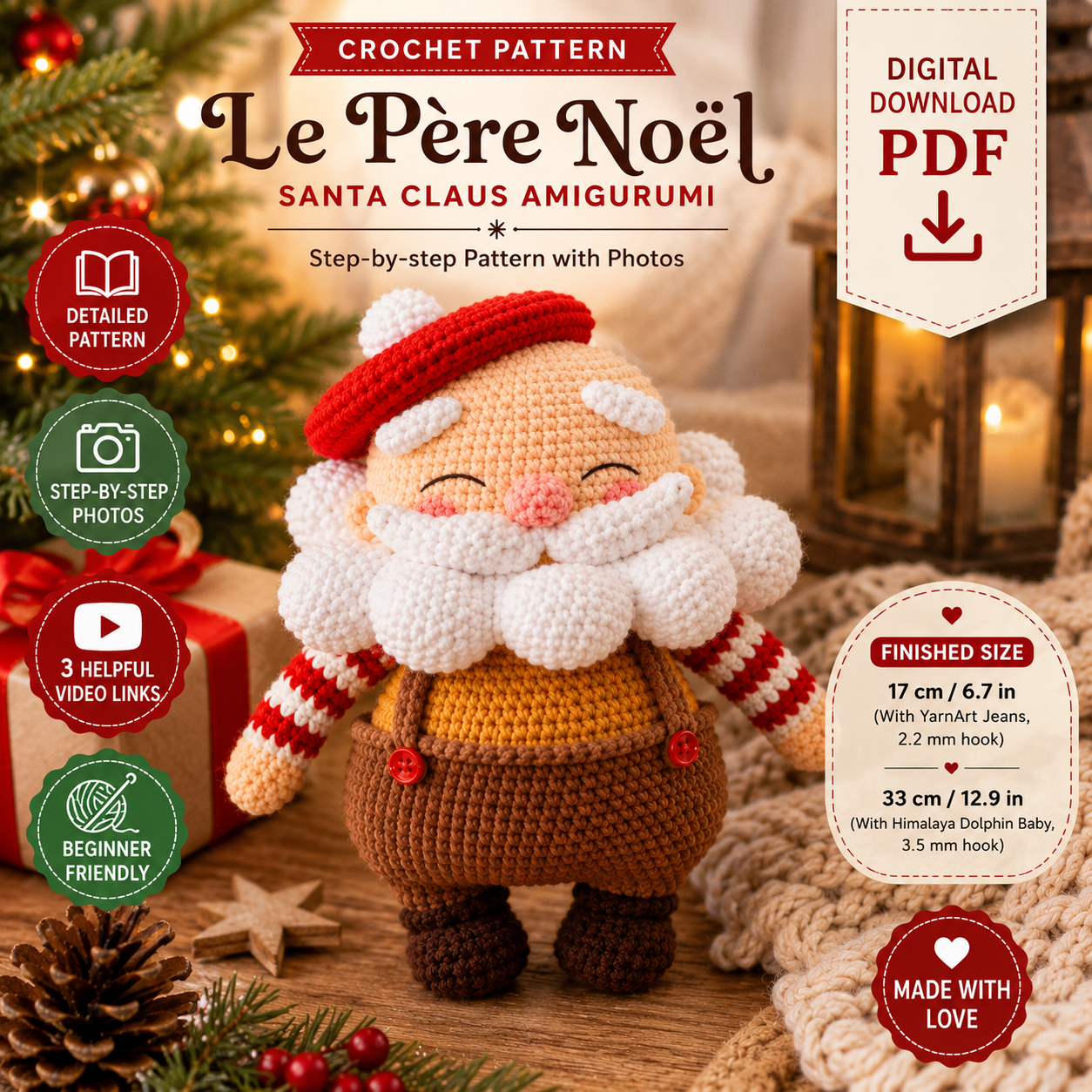 Le Père Noël Santa Claus Crochet Pattern (Digital Download)