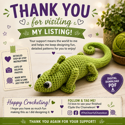 Clyde the Chameleon Amigurumi Crochet Pattern (Digital Download)