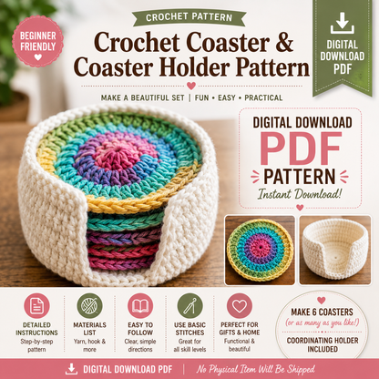 Crochet Coaster & Coaster Holder Pattern | (Digital Download)