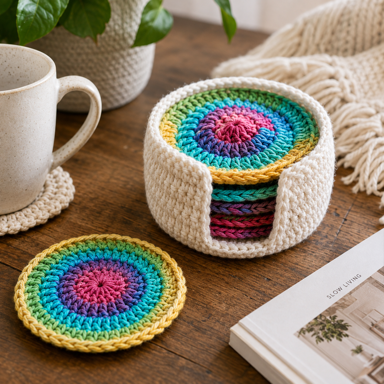 Crochet Coaster & Coaster Holder Pattern | (Digital Download)