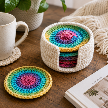 Crochet Coaster & Coaster Holder Pattern | (Digital Download)