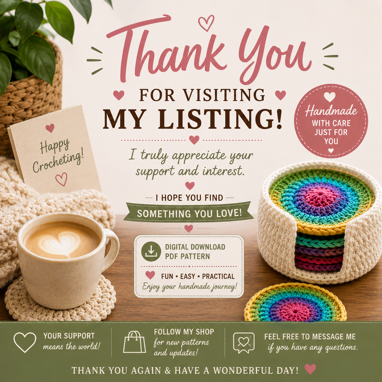 Crochet Coaster & Coaster Holder Pattern | (Digital Download)