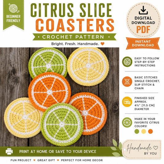 Citrus Slice Coasters Crochet Patter | Lemon Lime Orange Coaster | (Digital Download)
