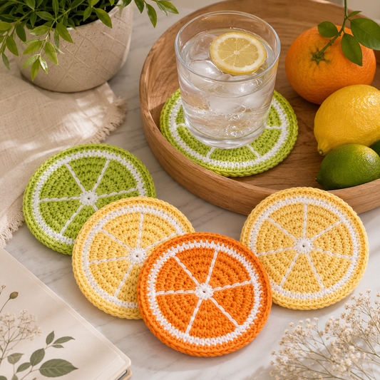 Citrus Slice Coasters Crochet Patter | Lemon Lime Orange Coaster | (Digital Download)