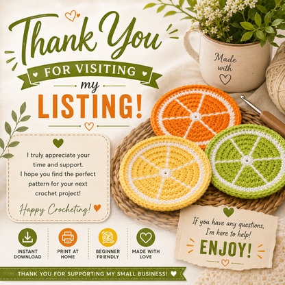 Citrus Slice Coasters Crochet Patter | Lemon Lime Orange Coaster | (Digital Download)