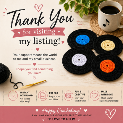 Vinyl Record Coasters Crochet Pattern | Retro Crochet Coaster Pattern | (Digital Download)