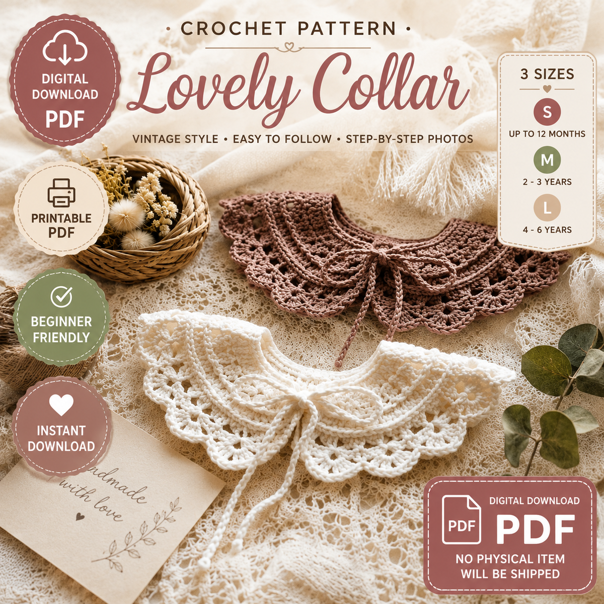 Lovely Collar Crochet Pattern, 3 Sizes | (Instant Digital Download)