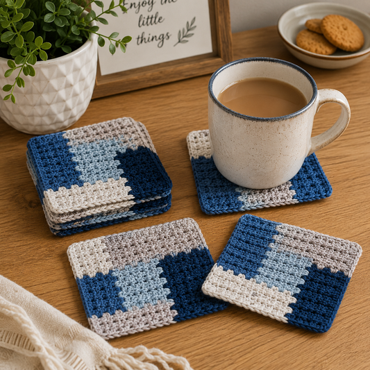 Color Block Square Crochet Coasters Pattern (Digital Download)