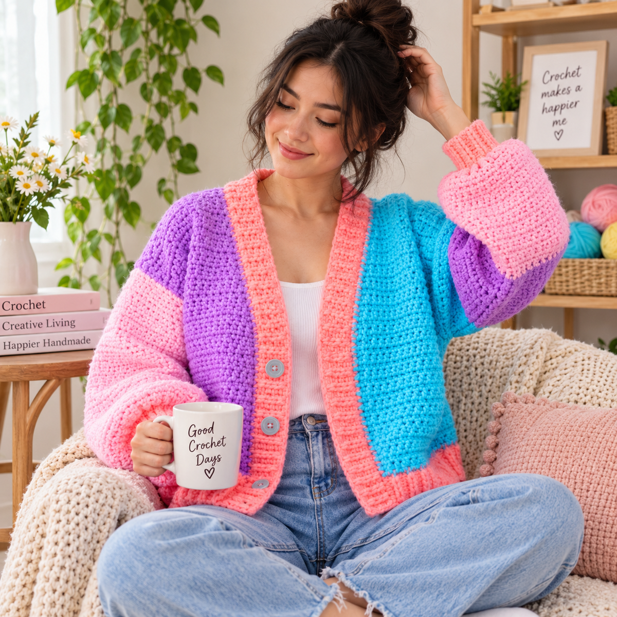 Colorblock Oversized Cardigan Crochet Pattern (XS–XXL Digital Download)