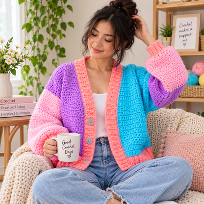 Colorblock Oversized Cardigan Crochet Pattern (XS–XXL Digital Download)