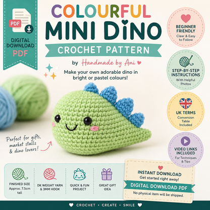 Colourful Mini Dino Crochet Pattern (Digital Download)